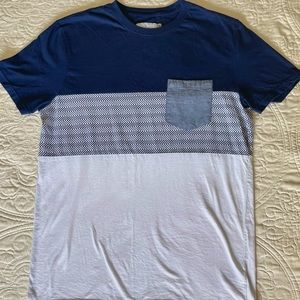 Goodfellow T-Shirt Mens M White Navy Striped Short Sleeve Crewneck Standard Fit